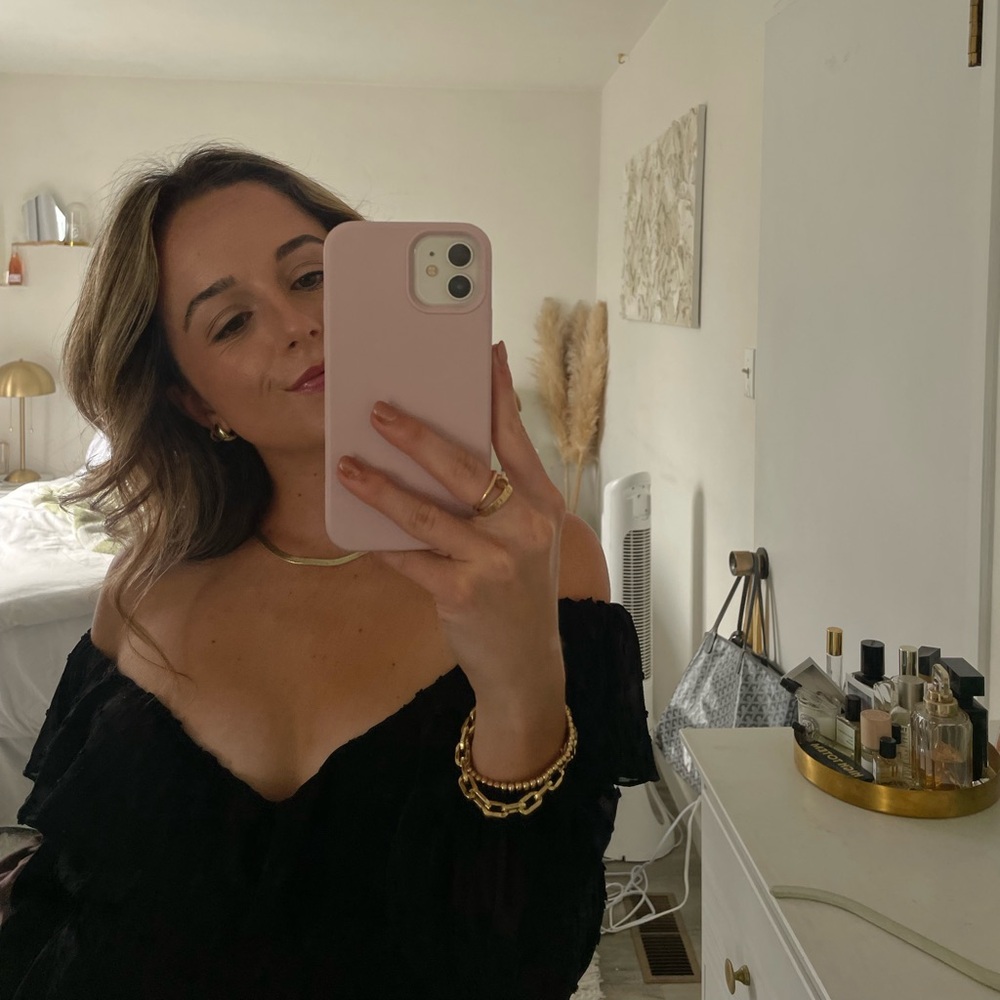 Majorelle Off the Shoulder Sheer Black Blouse